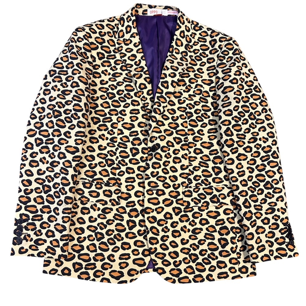 OppoSuits Mens Leopard Print Blazer Suit Jacket Tan Black US 40 EU 50 Party Wear